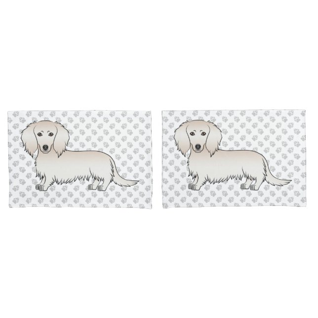 Housse D'oreillers Cream Long Cheveux Dachshund mignonette Cartoon Ch (devant-Set)