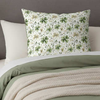 Housse D'oreillers Creamy Beige Green Watercolor Shamrocks Pattern
