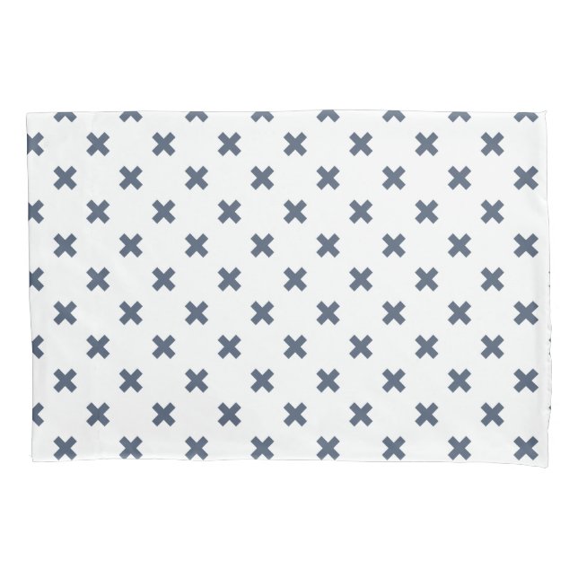 Housse D'oreillers Crochets bleu-gris sur blanc (devant)