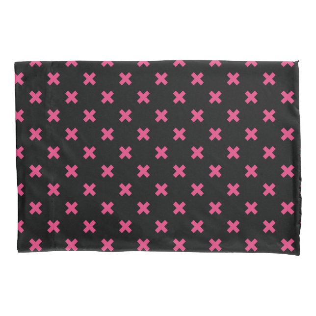 Housse D'oreillers Crochis Fuchsia sur noir (devant)