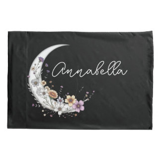 Housse D'oreillers Croissant de lune floral Nom personnalisé sur fond