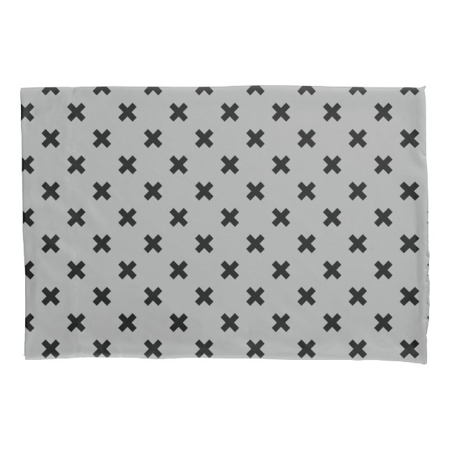 Housse D'oreillers Croix noire coutures sur gris (devant)