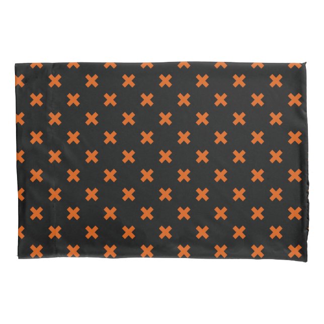 Housse D'oreillers Croix orange sur le noir (devant)