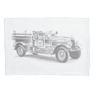 Housse D'oreillers croquis au crayon de camion de pompiers vintage de