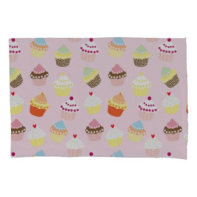 HOUSSE D'OREILLERS CUPCAKES DOUCES CANDY ROSE MOTIF (devant)