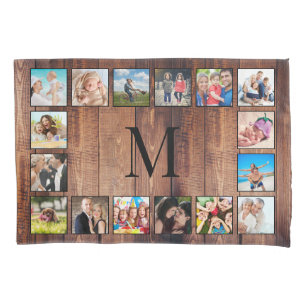 Housse D'oreillers Custom Family Photo Collage Reclaimed Wood