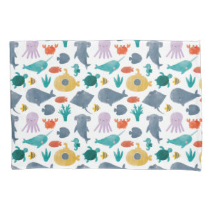 Housse D'oreillers Cute Aquarelle Océan Animaux Motif