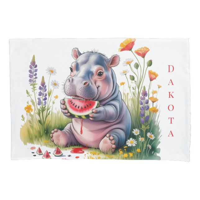 Housse D'oreillers Cute Baby Hippopotamus Watermelon Baby Shower Gift (devant)