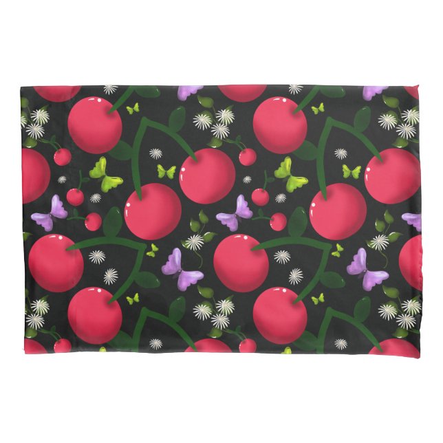 Housse D'oreillers Cute Cherry Butterfly Pattern, Glossy Kawaii Fruit (devant)