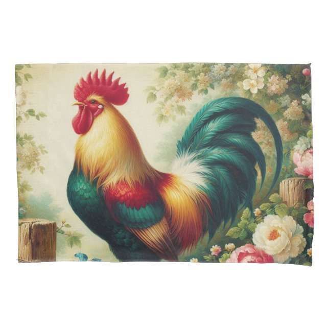 Housse D'oreillers Cute coq rustique/vintage (devant)