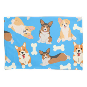Housse D'oreillers Cute Corgi Motif bleu