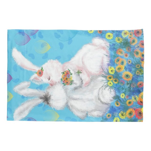 Housse D'oreillers Cute Couple Bunny Coussin Coque (Dos)