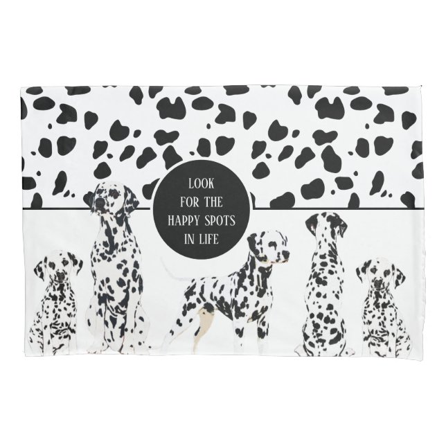 Housse D'oreillers Cute Dalmatiens Noir & Blanc Zones Joyeuses (devant)