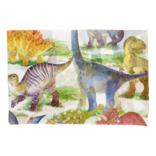 Housse D'oreillers Cute Dinosaures Aquarelle Art sans fil (devant)