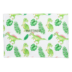 Housse D'oreillers Cute Green Watercolor Jungle Dinosaur Pattern 