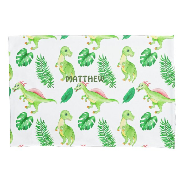 Housse D'oreillers Cute Green Watercolor Jungle Dinosaur Pattern  (devant)