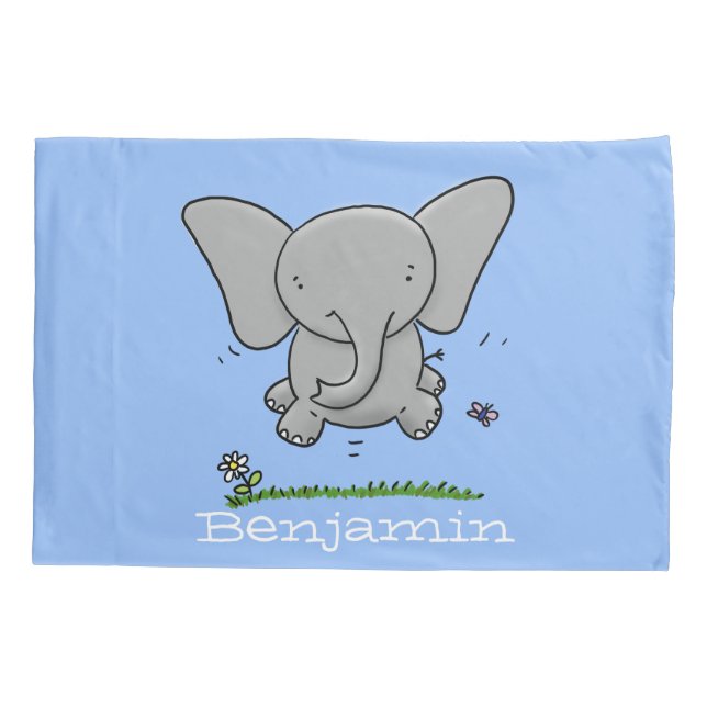 Housse D'oreillers Cute happy baby elephant cartoon (Dos)