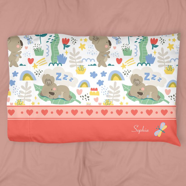 Housse D'oreillers Cute Koala Motif avec petit nom de fille en rose (Créateur téléchargé)