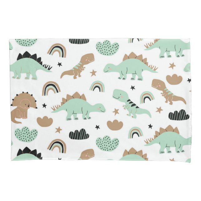 Housse D'oreillers Cute Mint Green Dinosaur Motif (devant)