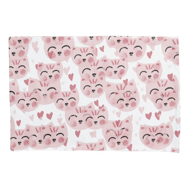 Housse D'oreillers Cute Pink Kittens and Hearts Pattern for Kids (devant)