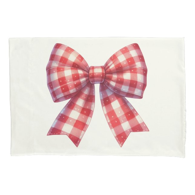 Housse D'oreillers Cute Red and Cream Gingham Bow (devant)