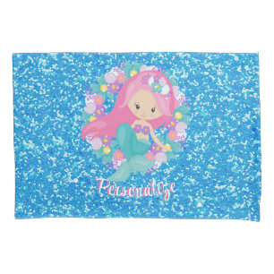 Housse D'oreillers Cute sirène rose Parties scintillant bleue personn