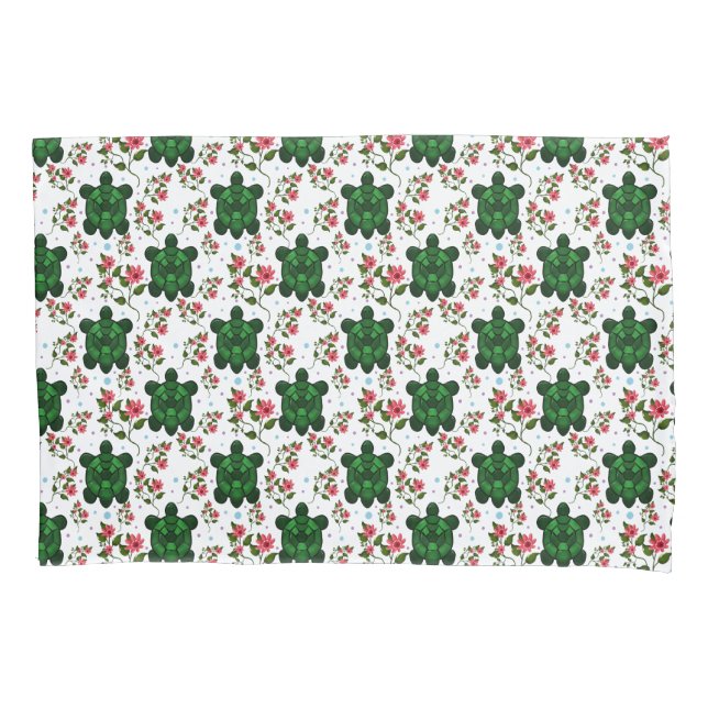 Housse D'oreillers Cute Turtle and Floral Seamless Pattern  (devant)