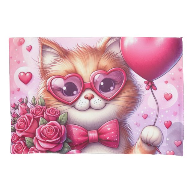 Housse D'oreillers Cute Valentine's day cat/chaton (devant)