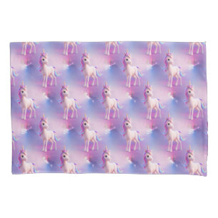 Housse D'oreillers Cute White Unicorne Avec Motif rose et bleu Mane