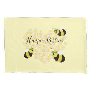 Housse D'oreillers Cute Yellow Honey Bees Honeycomb Coeur Enfants Sal