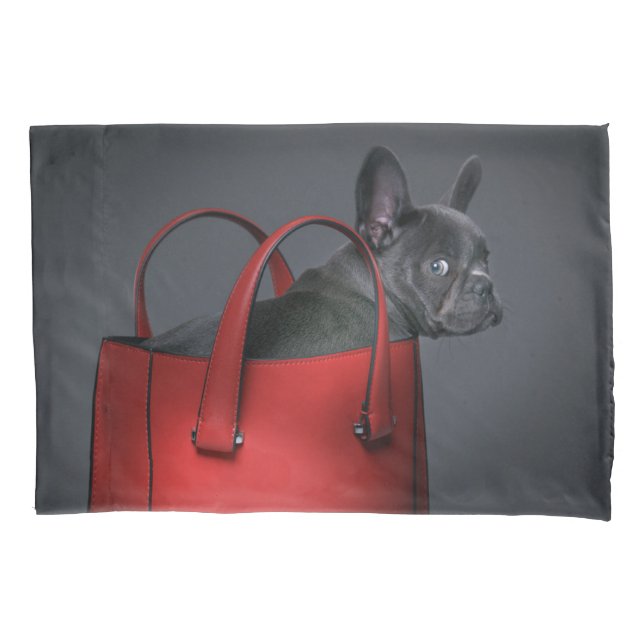 Housse D'oreillers Cutest Baby Animals | French Bulldog Red Hand Bag (devant)
