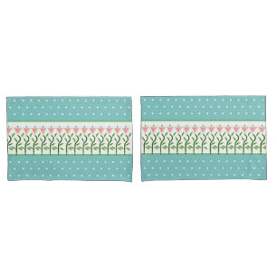 Housse D'oreillers Cyan seagret avec taches blanches et bordure flora