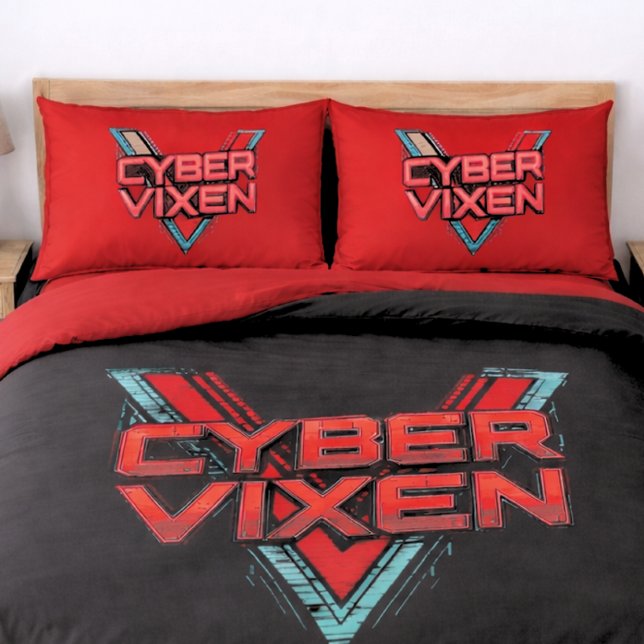 Housse D'oreillers Cyber Vixen - Reversible Red Teal Gamer Girl (Créateur téléchargé)