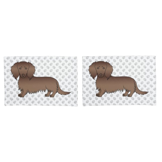 Housse D'oreillers Dachshund à longs poils au chocolat Chien de dessi (devant-Set)