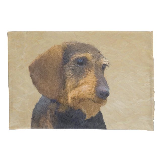 Housse D'oreillers Dachshund (À poils durs) Peinture Dog Art original (devant)