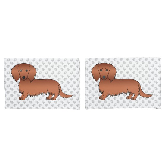 Housse D'oreillers Dachshund de dessin animé mignon aux longs cheveux (devant-Set)