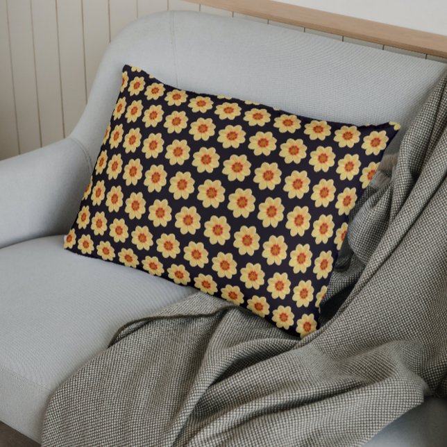 Housse D'oreillers Dahlia jaune motif floral sur noir (In Situ)