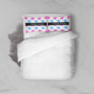 Housse D'oreillers Dahlia rose et bleu, motif floral, Votre nom