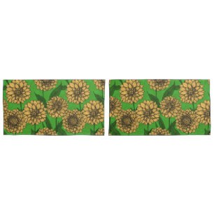 Housse D'oreillers Dahlias en jaune et vert