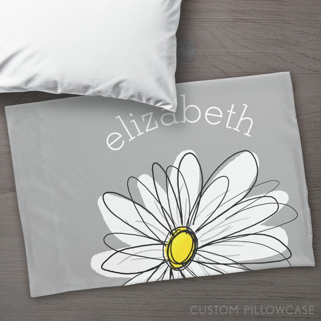 Housse D'oreillers Daisy tendance avec gris et jaune (Custom Pillowcase)