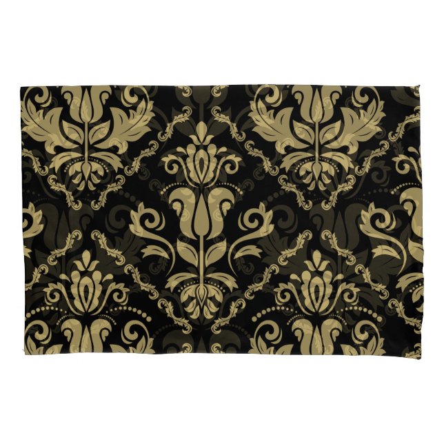 Housse D'oreillers Damask Black Gold : Classic Ornament. (devant)