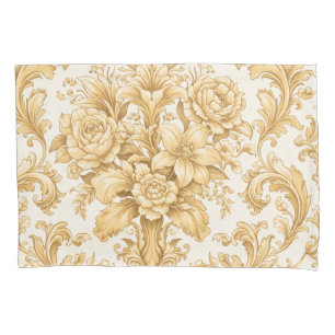 Housse D'oreillers Damassé floral or
