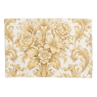 Housse D'oreillers Damassé floral or