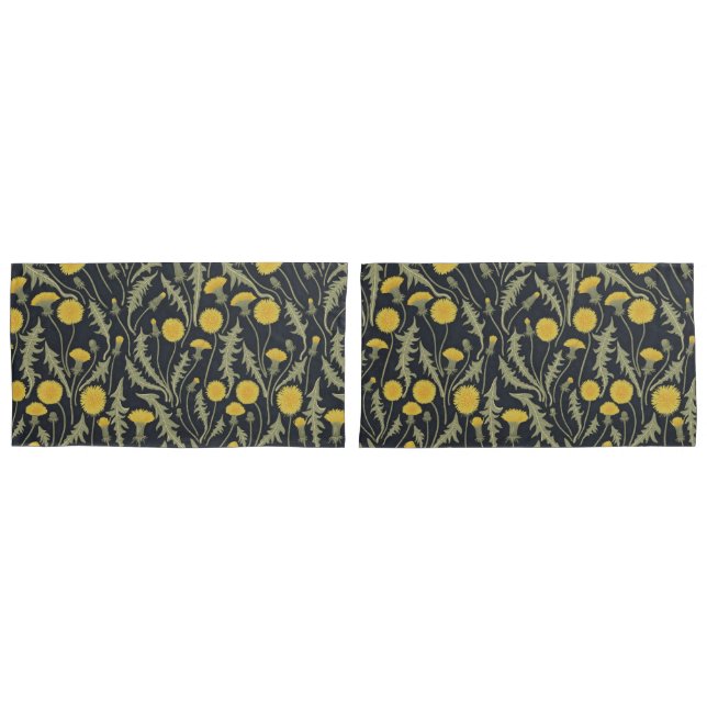 Housse D'oreillers Dandelions, vert, jaune et noir (devant-Set)