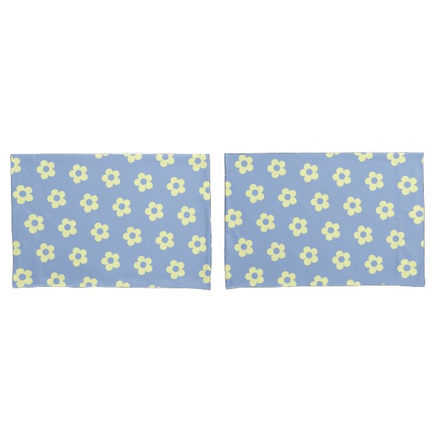 Housse D'oreillers Danois Pastel Bleu Jaune Cute Daisy Motif (devant-Set)
