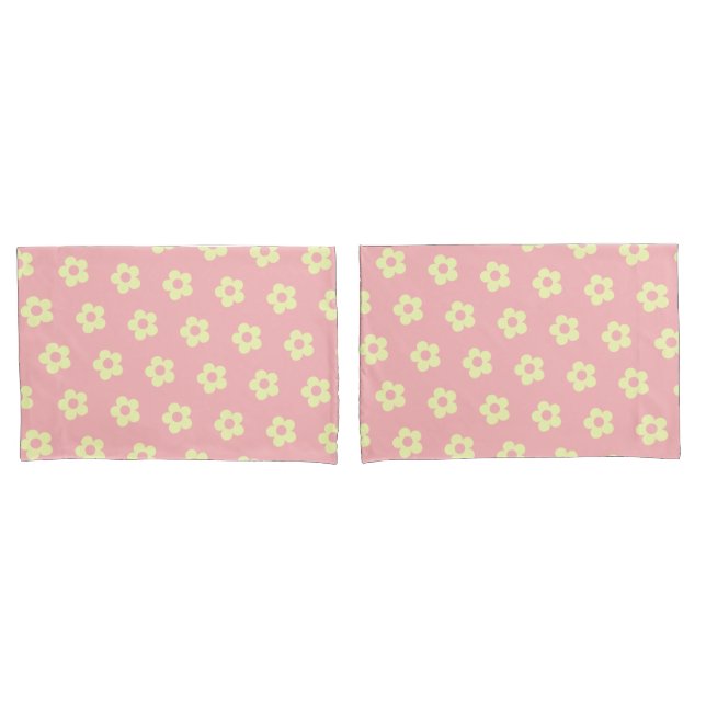Housse D'oreillers Danois Pastel Rose Jaune Cute Daisy Motif (devant-Set)