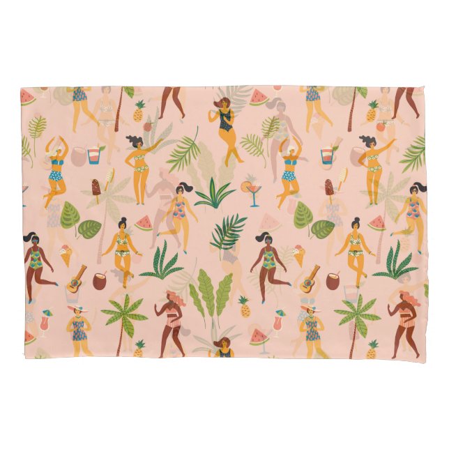 Housse D'oreillers Danseuses, motif feuille de palmier. (devant)