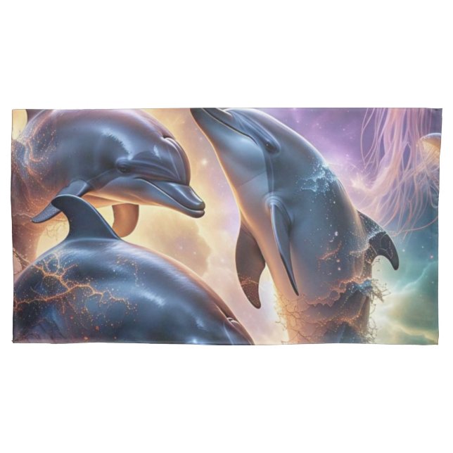 Housse D'oreillers Dauphins et méduses cosmiques dans l'espace (devant-gauche)