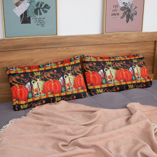 Housse D'oreillers Décoration Citrouille Festive d'automne (Autumn Festive Antique Painting Pumpkin Decoration Duvet Cover)