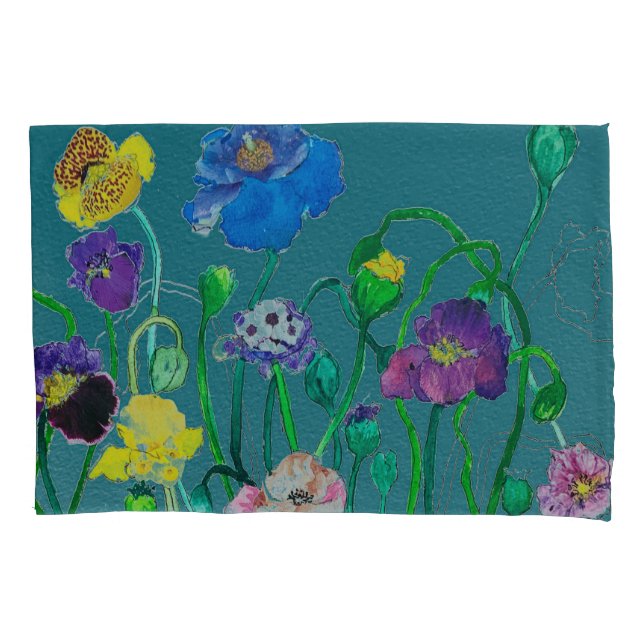 Housse D'oreillers Des pavots sauvages sur un arrière - plan vert ten (devant)